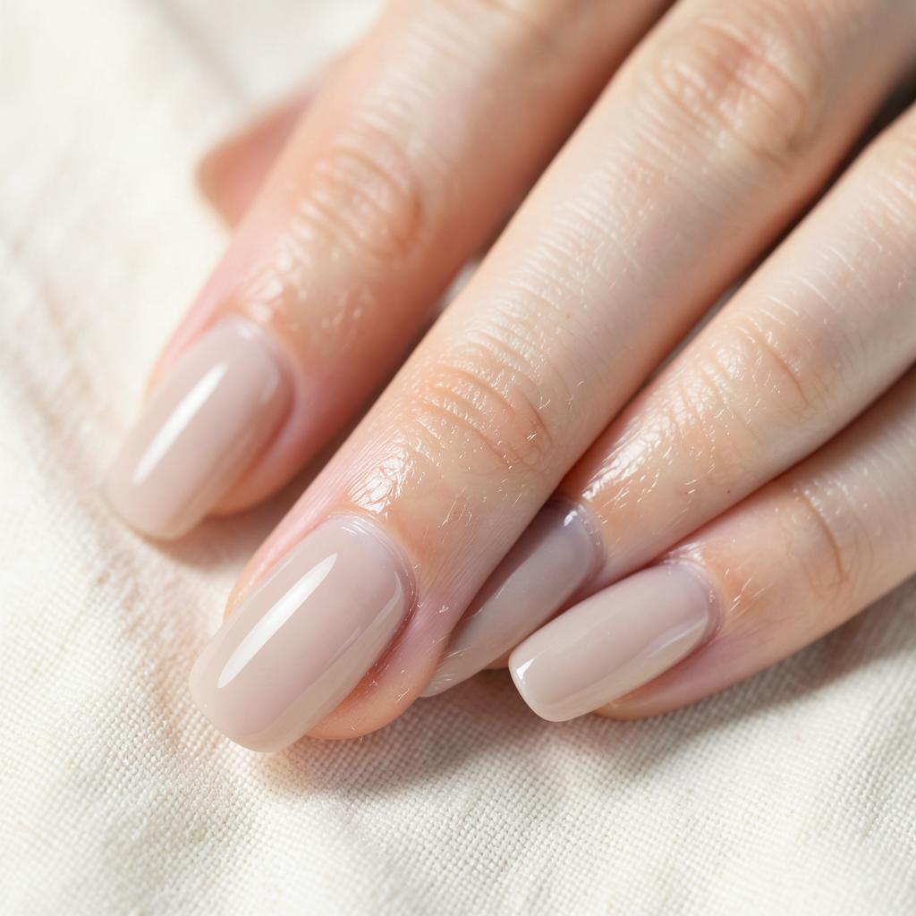 Manicura rusa con esmaltado nude brillante