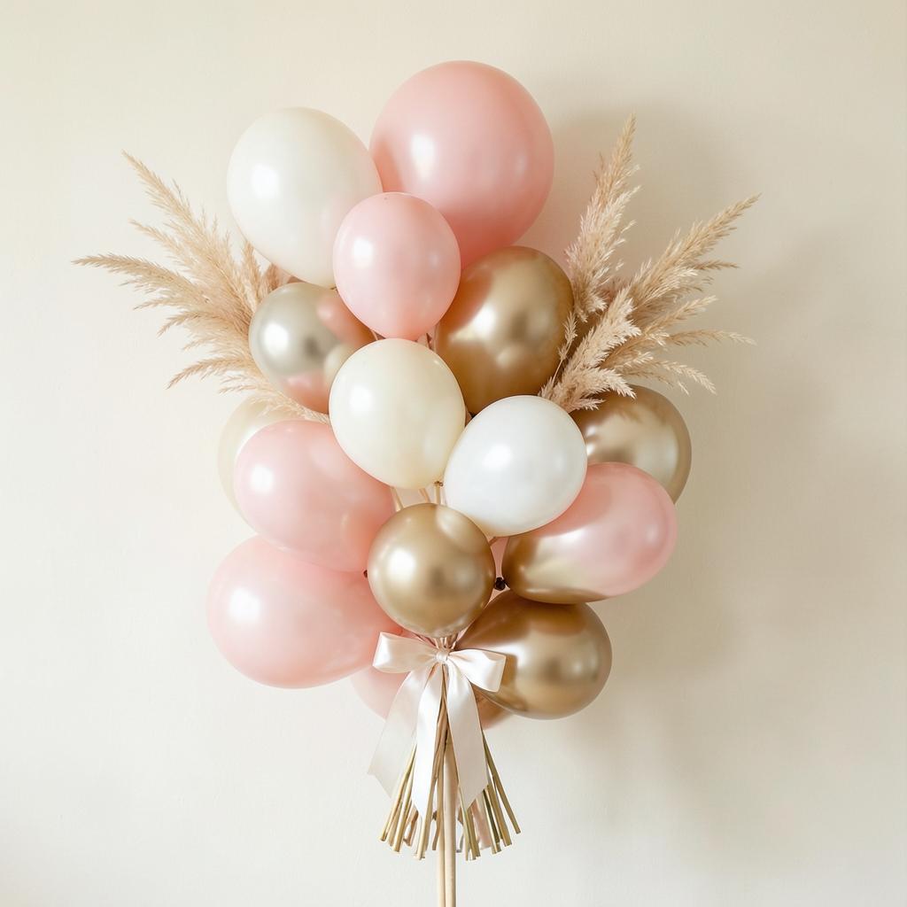 Bouquet de globos blush, ivory y dorado